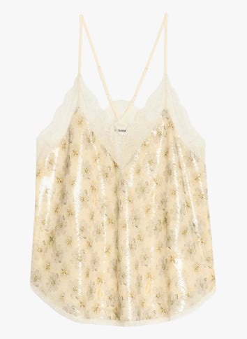Caraco droit col V à sequins et dentelle ZADIG&VOLTAIRE Beige